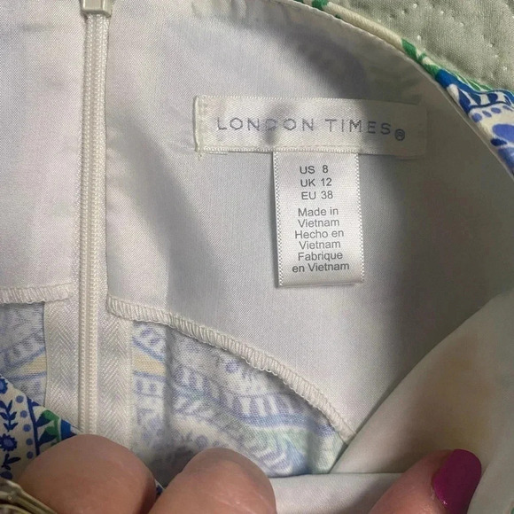 London Times Yellow Blue Green Floral Sleeveless Sheath Dress Size 8 - Picture 3 of 5